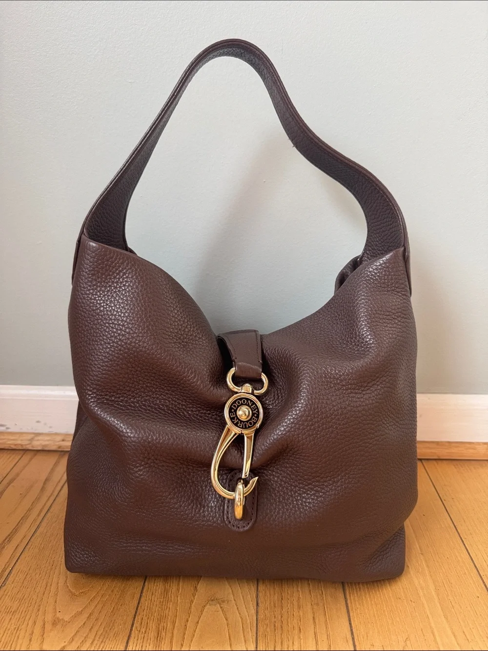Dooney & Bourke‎ chocolate Brown pebbled leather logo lick sack hobo bag
